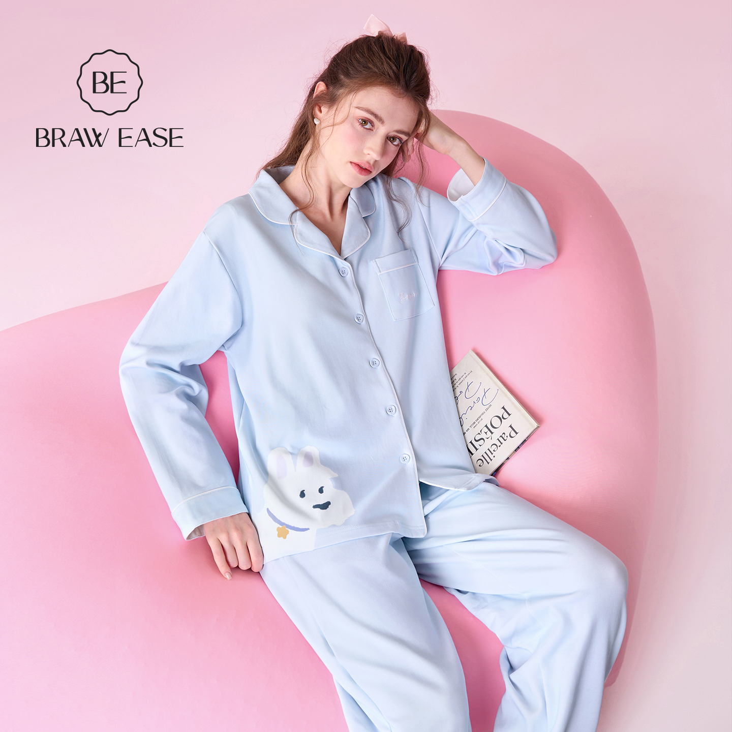 BE7A抗菌防螨纯棉睡衣女秋新品狗