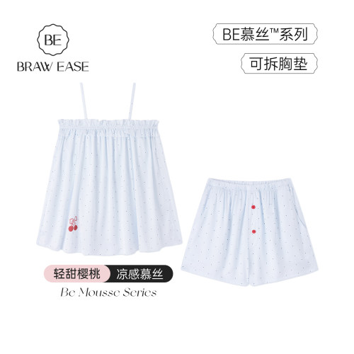 BE慕丝波点吊带短裤带胸垫睡衣女
