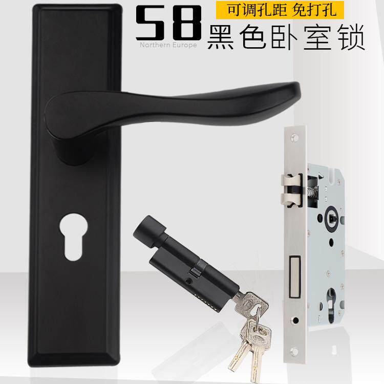锁体黑色免打孔房间实木门执手图片