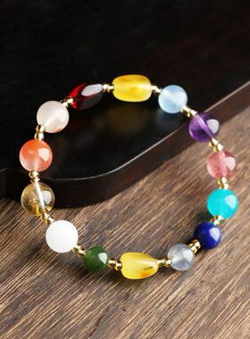 五彩春天|糖果天然水晶多宝手串紫晶蜜蜡琥珀血珀幽灵南红手链