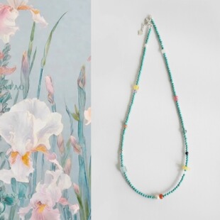 青石鸢尾|天然绿松小米珠彩色项链新中式国风轻奢气质简约锁骨链