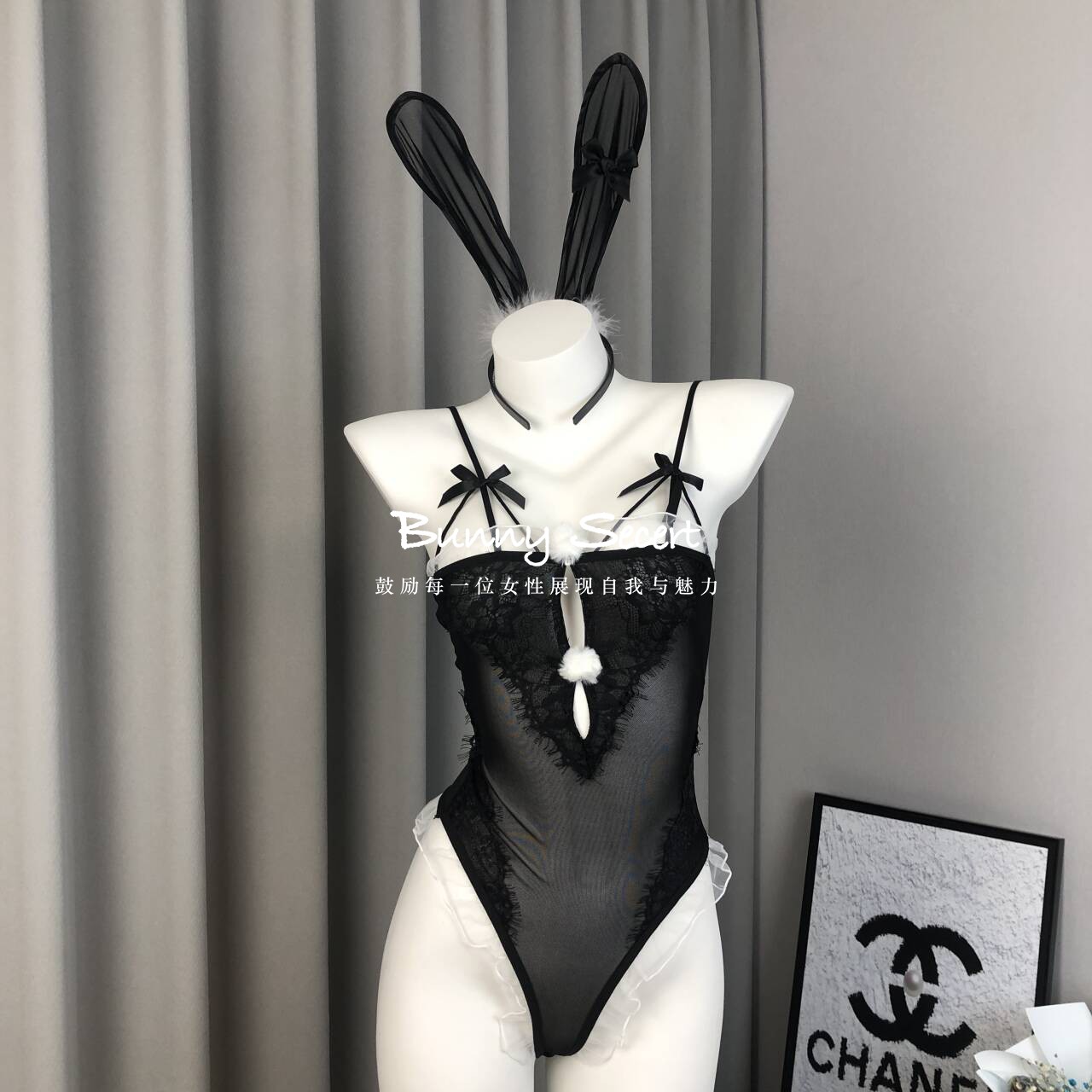 性感蕾丝透视内衣带钢圈黑色