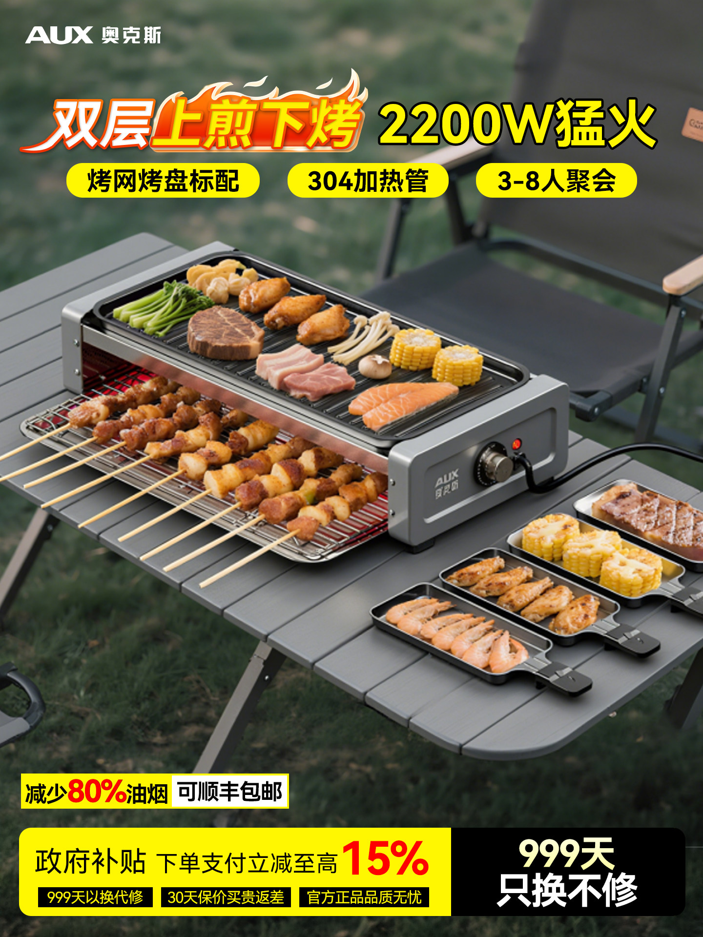 2025新款电烧烤炉家用烧烤架无烟室内烤羊肉串户外多功能烤肉炉子