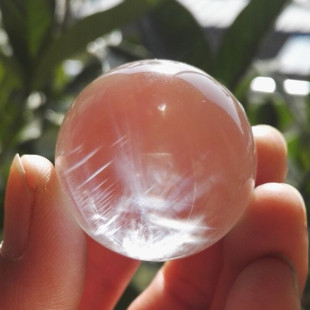 天然白水晶球 水晶景球摆件 蓝针天使羽毛与水晶共存 蓝针显针