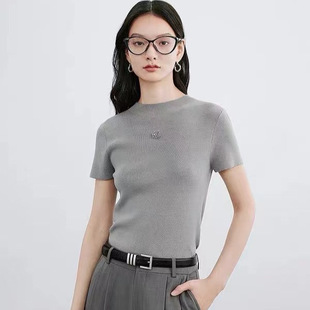 短袖 山茶花 夏季 修身 上衣 显瘦小圆领高弹莱赛尔蚕丝棉针织T恤女