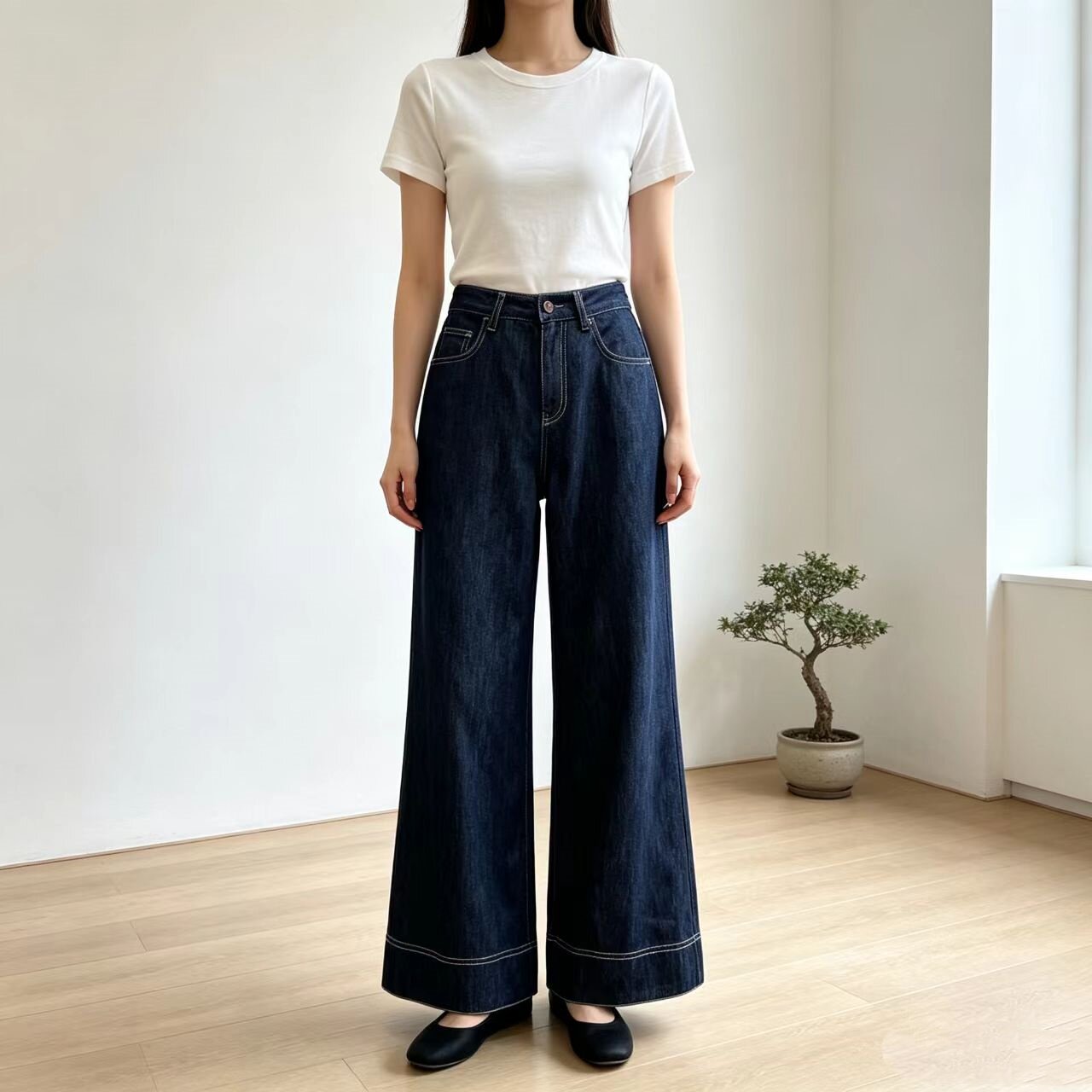 高腰阔腿牛仔裤女显瘦垂感