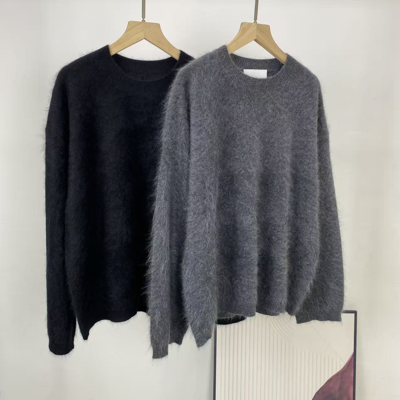 山羊绒~拉绒慵懒风羊绒衫女宽松软糯针织衫百搭显瘦打底衫上衣