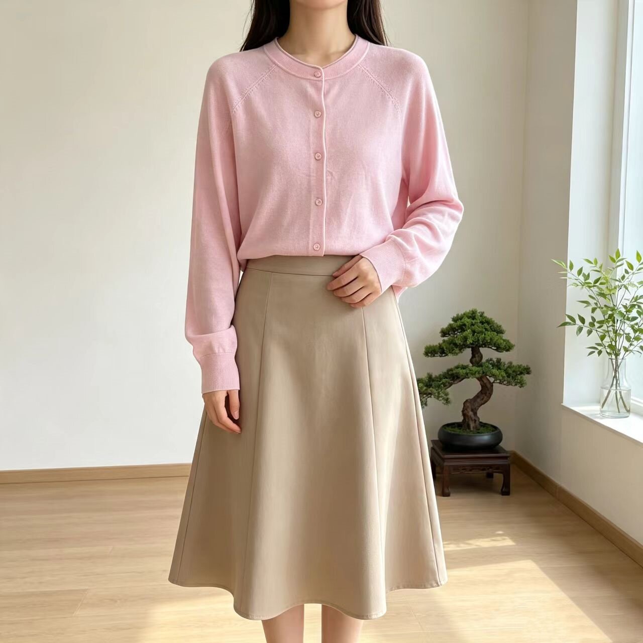 淑女风美丽诺羊毛长袖开衫衬衫