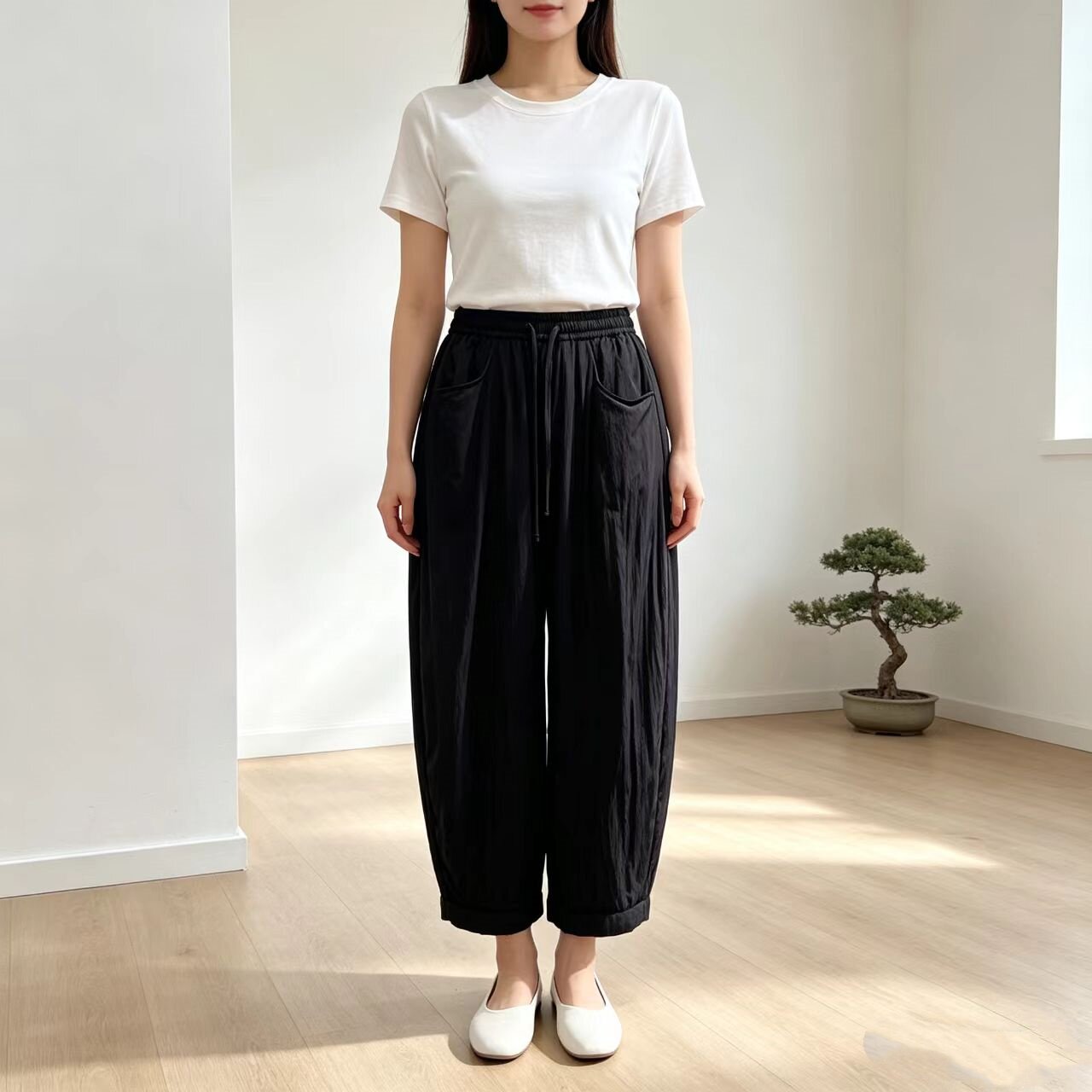慵懒风高腰垂感阔腿休闲裤棉裤女
