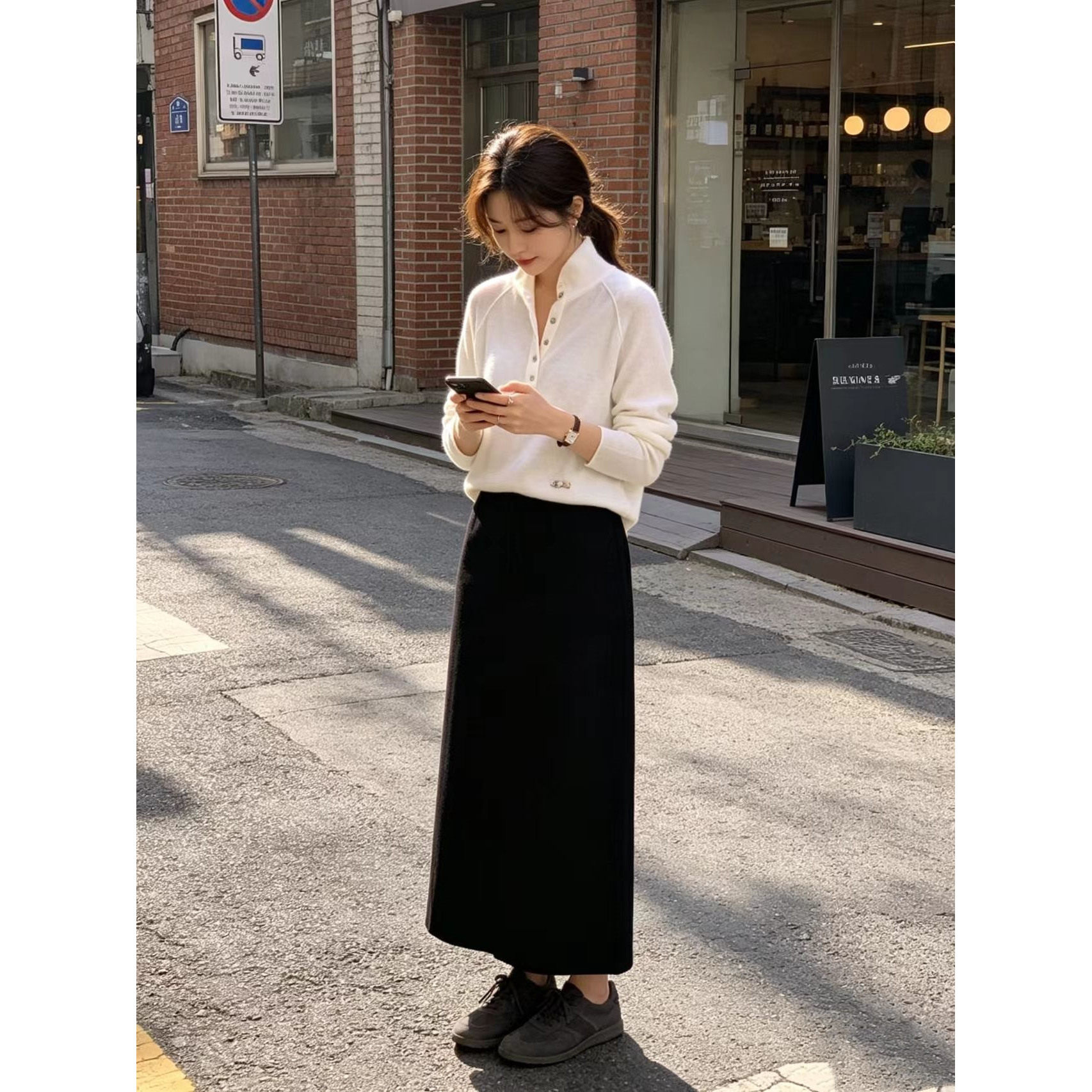 真丝羊绒混纺高领长袖打底衫女