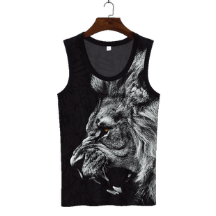 虎头印花无袖T恤男夏季薄款中国风冰丝速干二道坎肩大码加肥背心