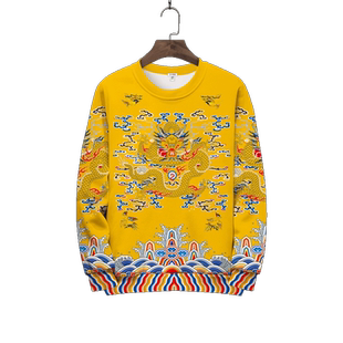 国潮龙袍卫衣男长袖T恤圆领外套宽松潮流上衣春季薄款中国风男装