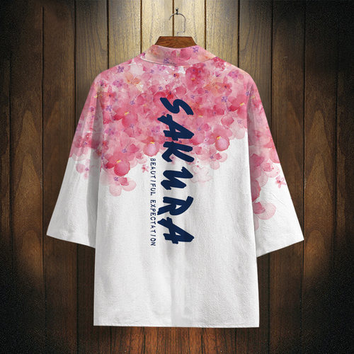 中国风道袍男国潮樱花kimono