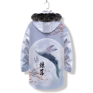 国潮鲸鱼羽绒服男士2025年新款潮牌冬装厚款防风防寒棉服大衣外套