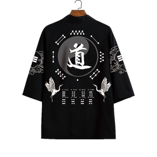 夏季汉服男士中国风道袍大码宽松道家衣服古装衬衫羽织披风防晒衣