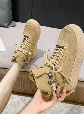 冬季磨砂皮休闲高帮爆款平底靴子