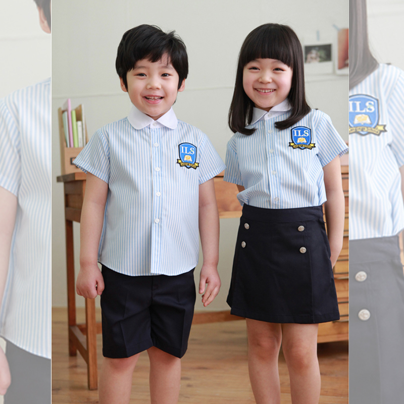 全棉夏季新款韩版格子幼儿园园服