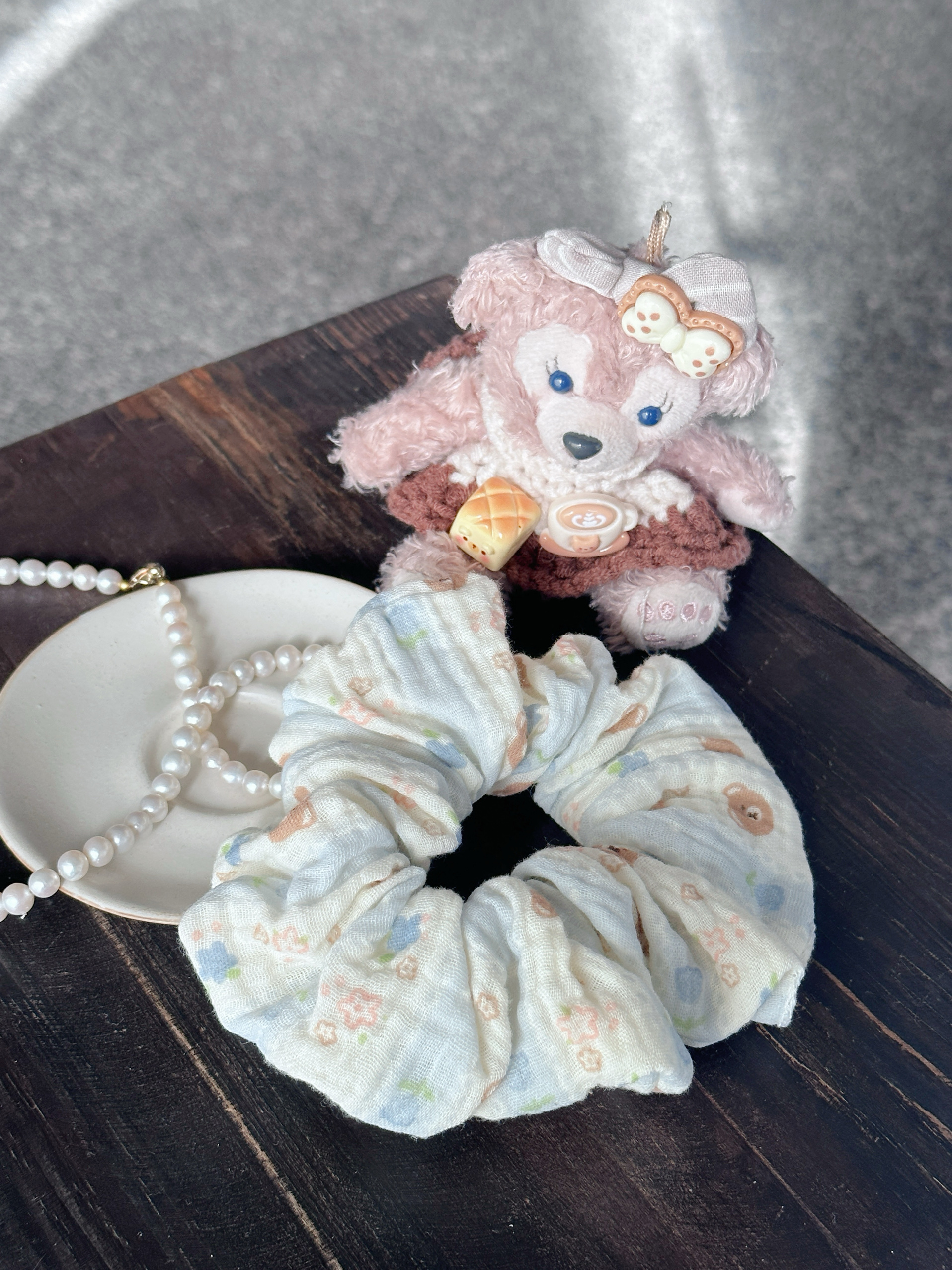 【三件19.9】Doki自制卡通小熊婴儿蓝棉纱发圈手作印花大肠发圈