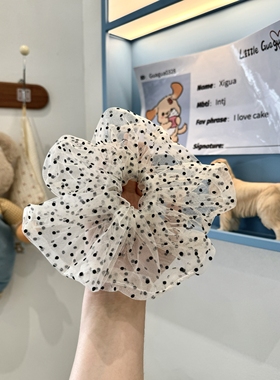 Doki自制韩系黑白波点网纱大肠发圈女高级感大号丸子头发饰慵懒风