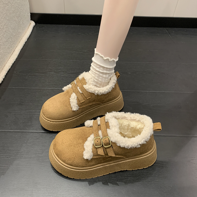 复古松糕勃肯鞋女加绒雪地靴2025新款冬季增高厚底毛毛鞋保暖棉鞋