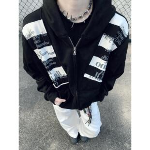 外套 重磅潮牌高级感情侣开衫 美式 高街字母贴布刺绣连帽卫衣男秋季