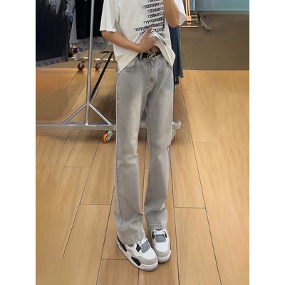 烟灰色vibe牛仔裤男款夏季cleanfit裤子美式高街修身显腿长微喇裤