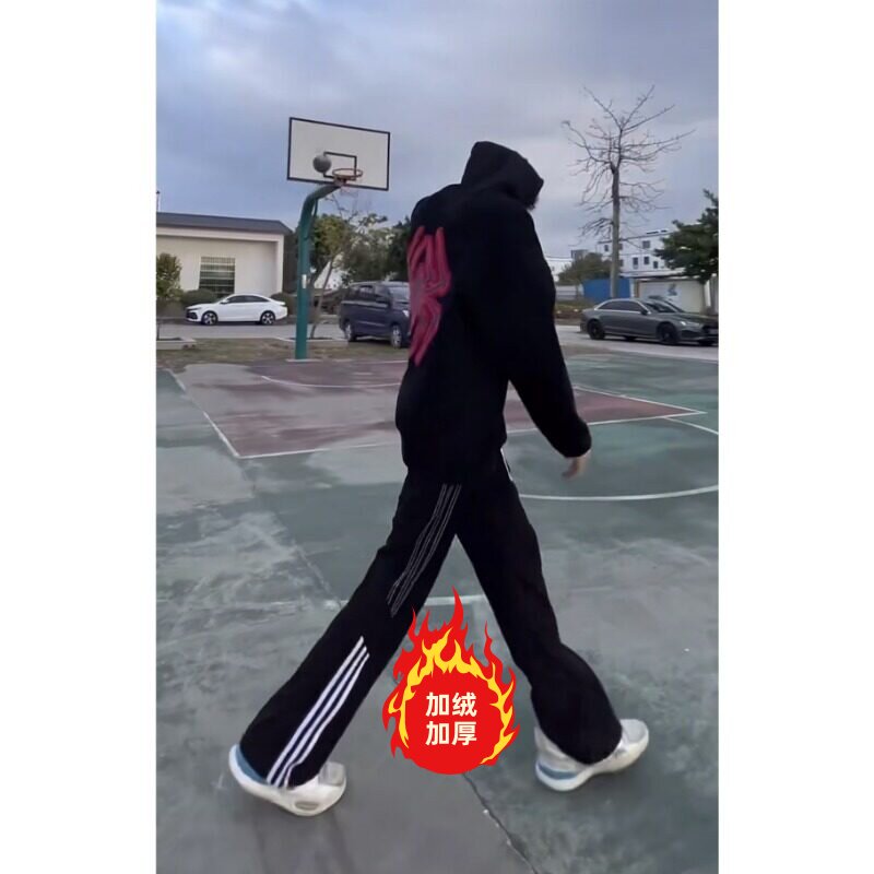 传奇商行加绒三条杠条纹裤微喇学生篮球裤运动裤秋冬男生休闲裤子
