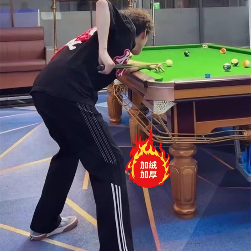 传奇商行裤子垂感直筒休闲篮球裤加绒加厚三条杠条纹运动卫裤男生