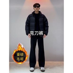 百搭柳叶弯刀西裤男秋东季新款加绒加厚垂坠感高级感直筒微喇叭裤