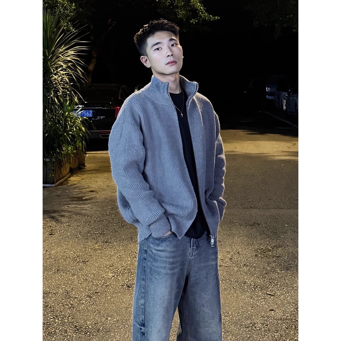 灰色软糯开衫毛衣男款秋季高级感慵懒风针织外套美式cleanfit上衣