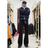 薄款 夏季 窄版 直筒裤 子 cleanfit黑色微喇西裤 高级感弯刀显瘦裤 男款