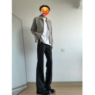 cleanfit柳叶微喇西裤男夏季高级感直筒弯刀裤显瘦显腿长黑色裤子