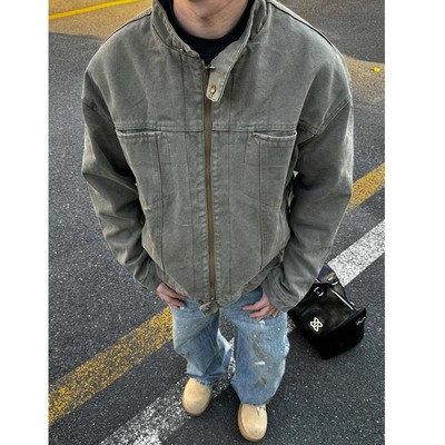 美式复古纯棉工装外套男女春秋高级感水洗帆布cleanfit哈灵顿夹克