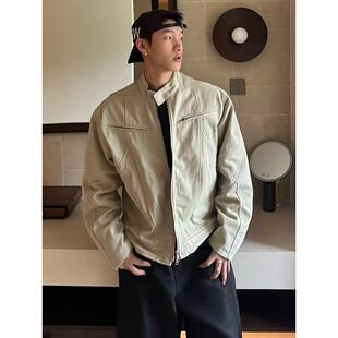 秋春美式复古哈林顿纯棉工装夹克男款卡其色水洗帆布立领短款外套