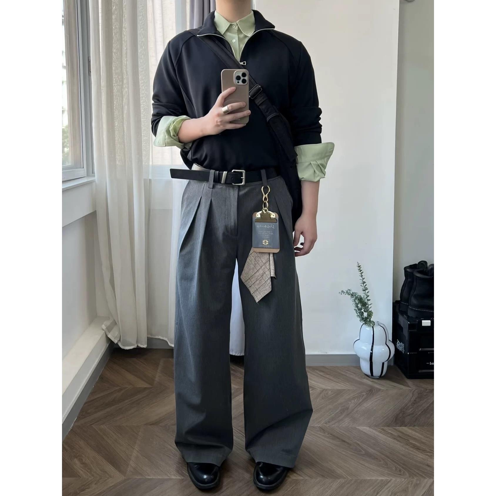 美式简约基础款西裤男女褶皱A字版型宽松垂感休闲通勤休闲裤男生