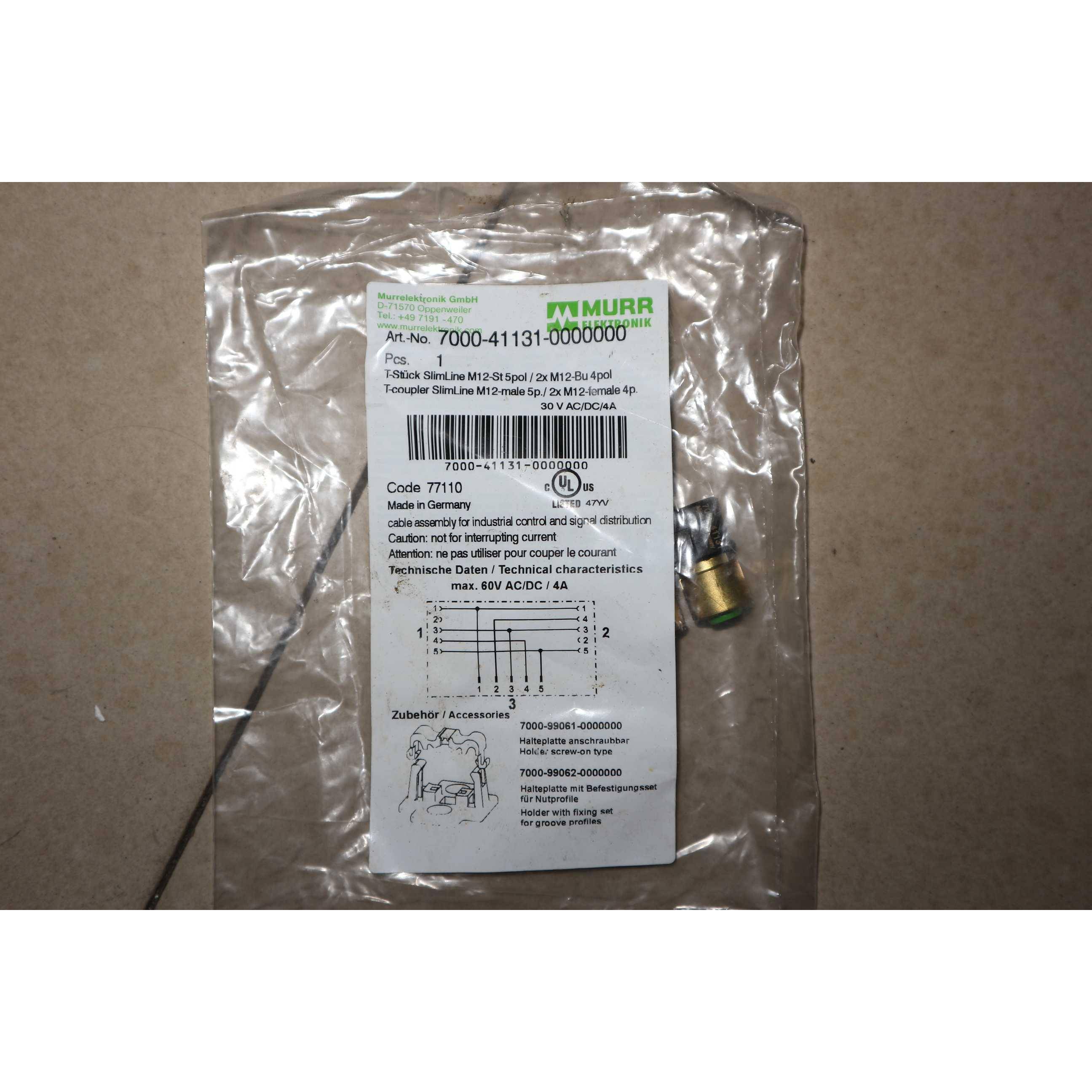 原装正品MURR穆尔7000-41131-0000000 7000-46101三通M12 接头现