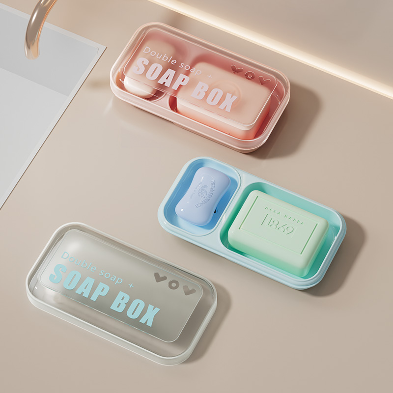 双格肥皂盒沥水香皂盒盒学生宿舍用香罩带盖多格一体新款气泡双层