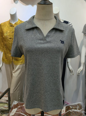 佐玲锦上花62352韩版翻领短袖T恤女灰色修身显瘦百搭休闲简约上衣
