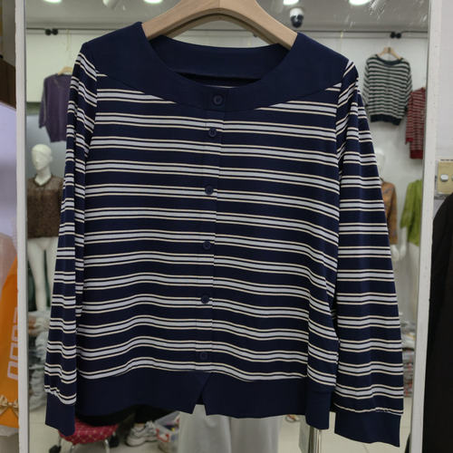红泥坊8502-1条纹单排扣开衫