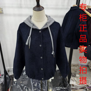 时尚 外套女新款 针织拼接牛仔夹克 27休闲风连帽短款 哈妮波娜26A