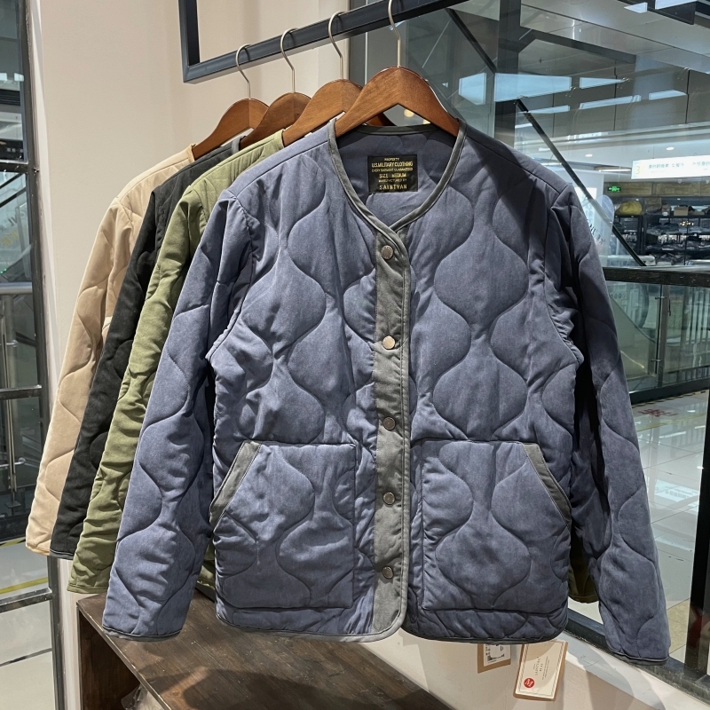 日系复古双面桃皮绒绗棉无领棉衣外套男潮流时尚宽松保暖休闲棉服