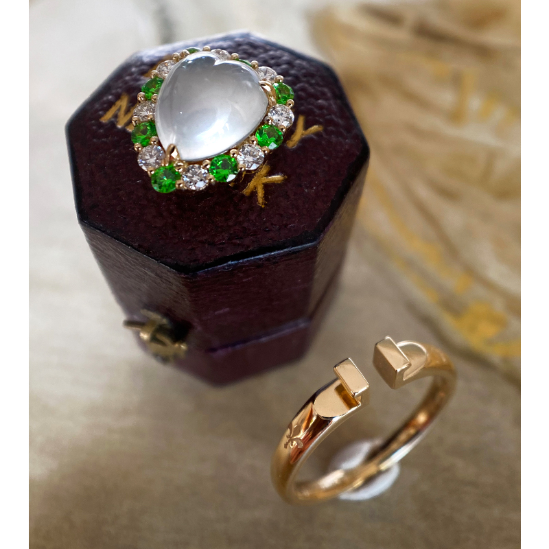 美灵菲俄罗斯翠榴石镶白冰翡翠与钻石18k金戒指吊坠两用 国检证书