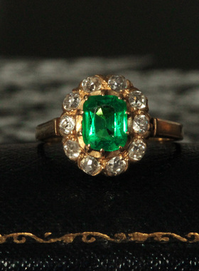 18K金祖母绿玫瑰钻石古董珠宝