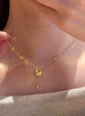 平安喜乐小胖福小金坨吊坠项链流苏气质锁骨链