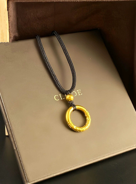 古法沙金如意金箍圈项链男女同款祥云平安扣乾坤圈手工编织绳挂坠