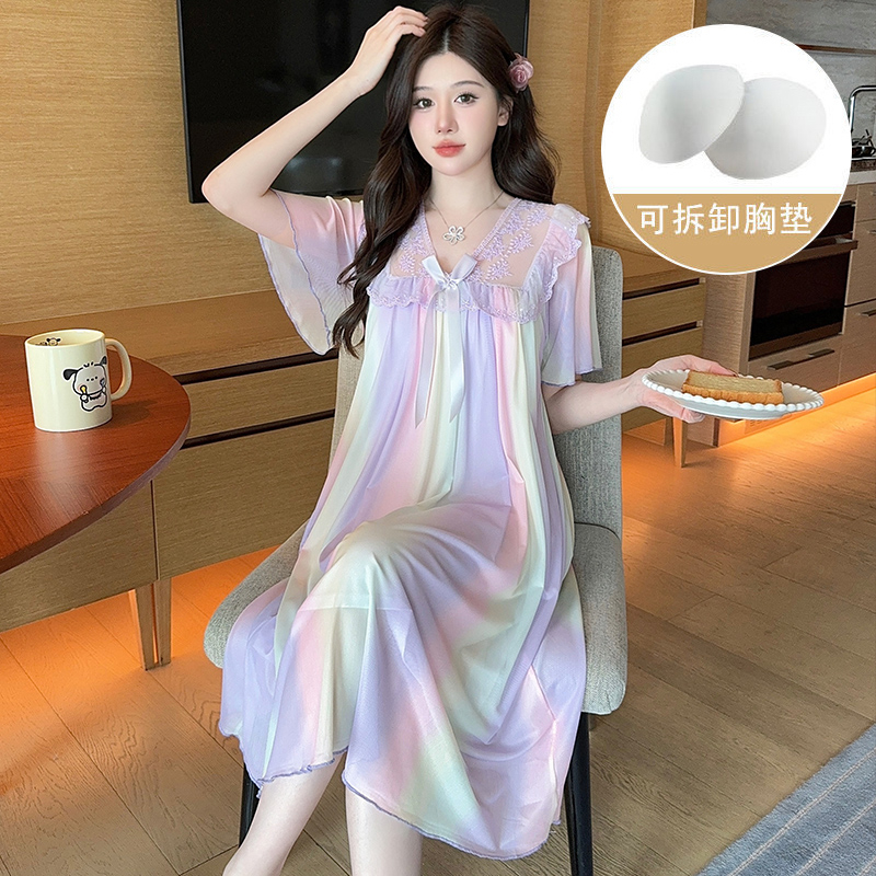 款睡衣裙家居服带胸垫