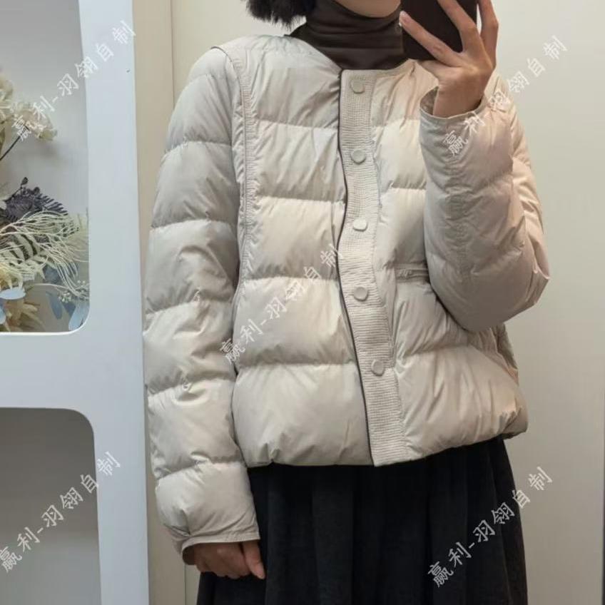 轻薄短款简约羽绒服女2025冬季新款时尚圆领宽松白鸭绒保暖外套潮