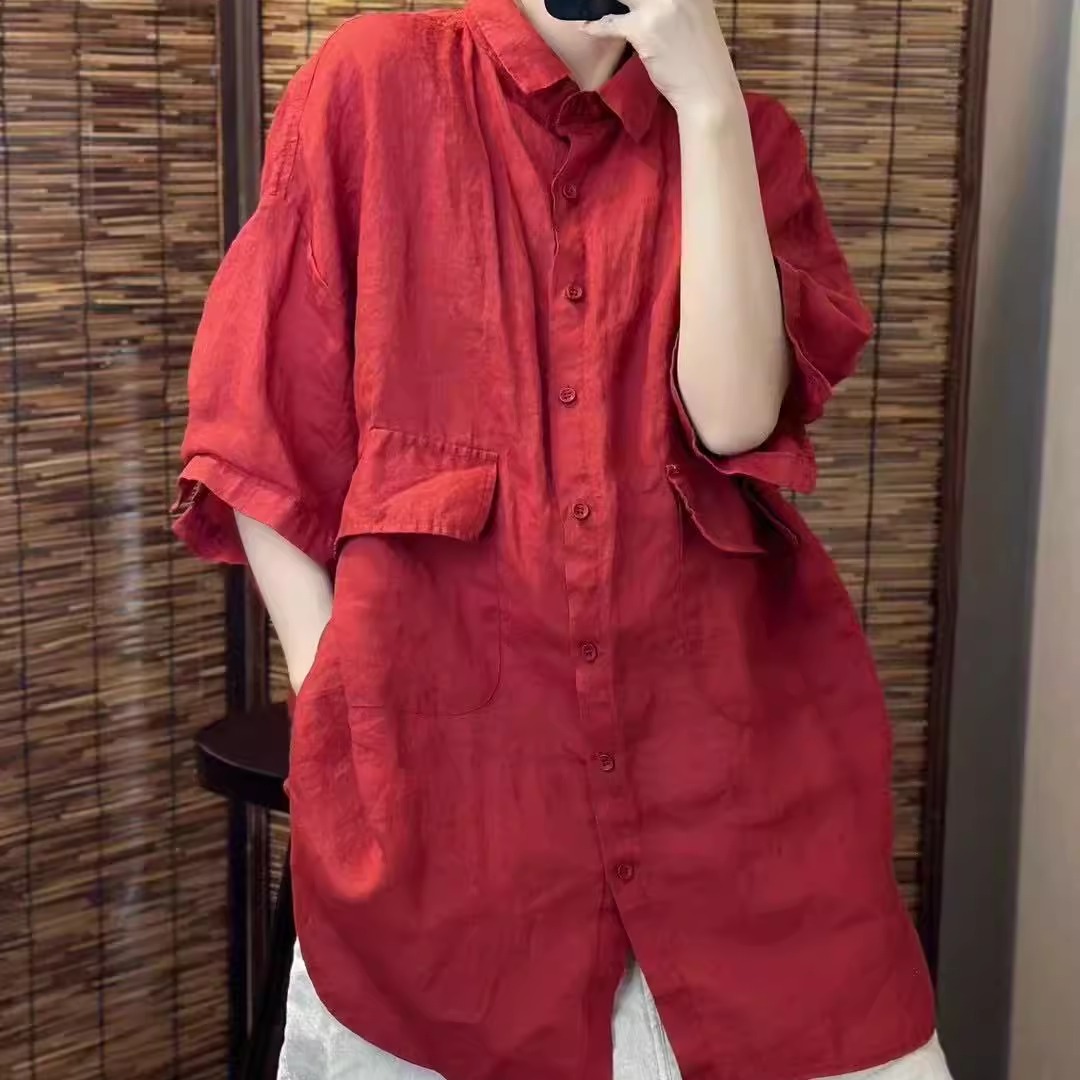 100%苎麻衬衫女防晒上衣