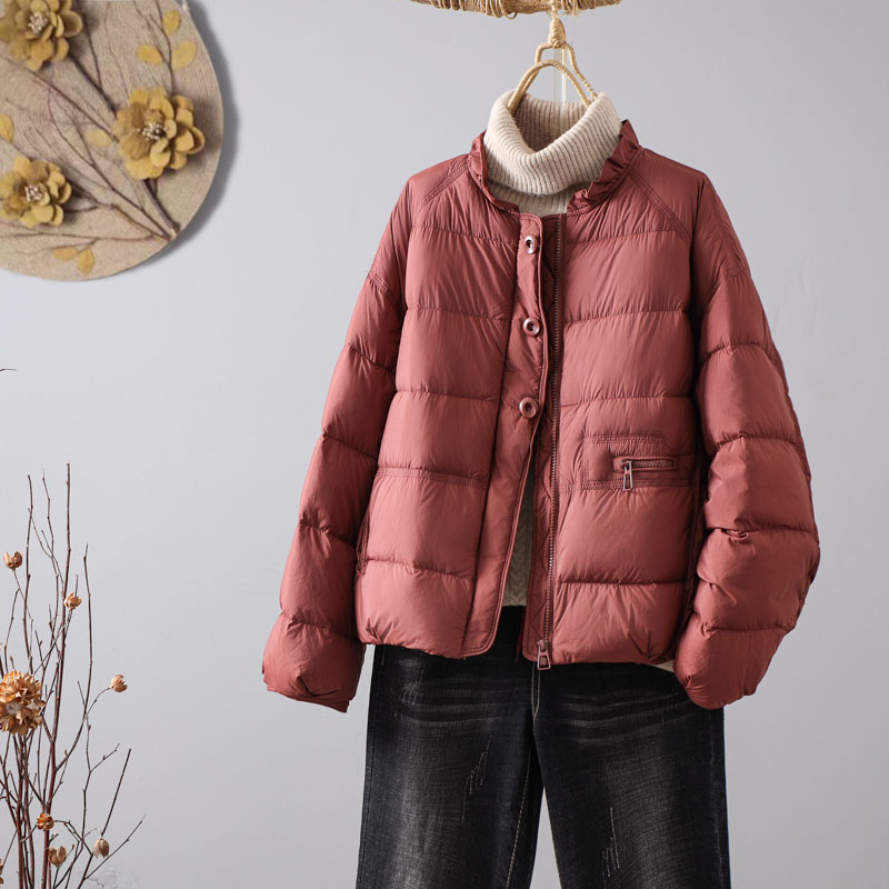 轻薄羽绒服女短款2025冬季新款时尚花边领小个子宽松百搭保暖外套