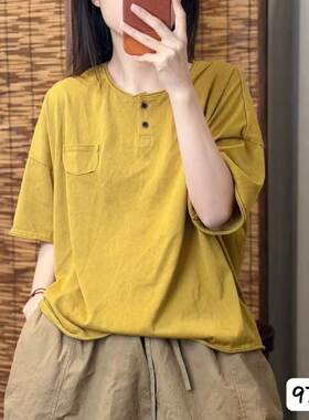圆领纯棉短袖T恤舒适套头上衣女